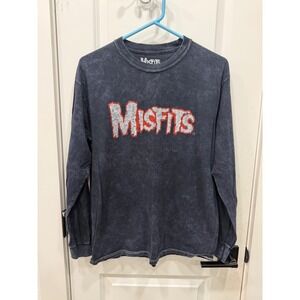 Misfits Band Logo Long Sleeve Graphic Tee Acid Wash Charcoal Grey Small Medium